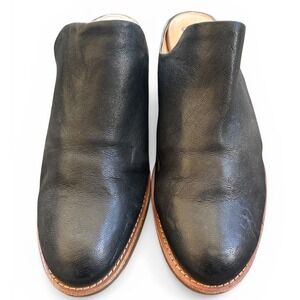 Sofft Leather Mules Women Black Good Stacked Block Heel Floral Sole Slides